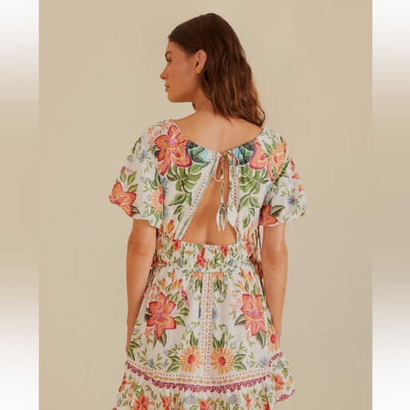 Farm Rio Off-White Bloom Garden Euroflax Premium Linen Mini Dress NWT Size XS - Picture 6 of 16